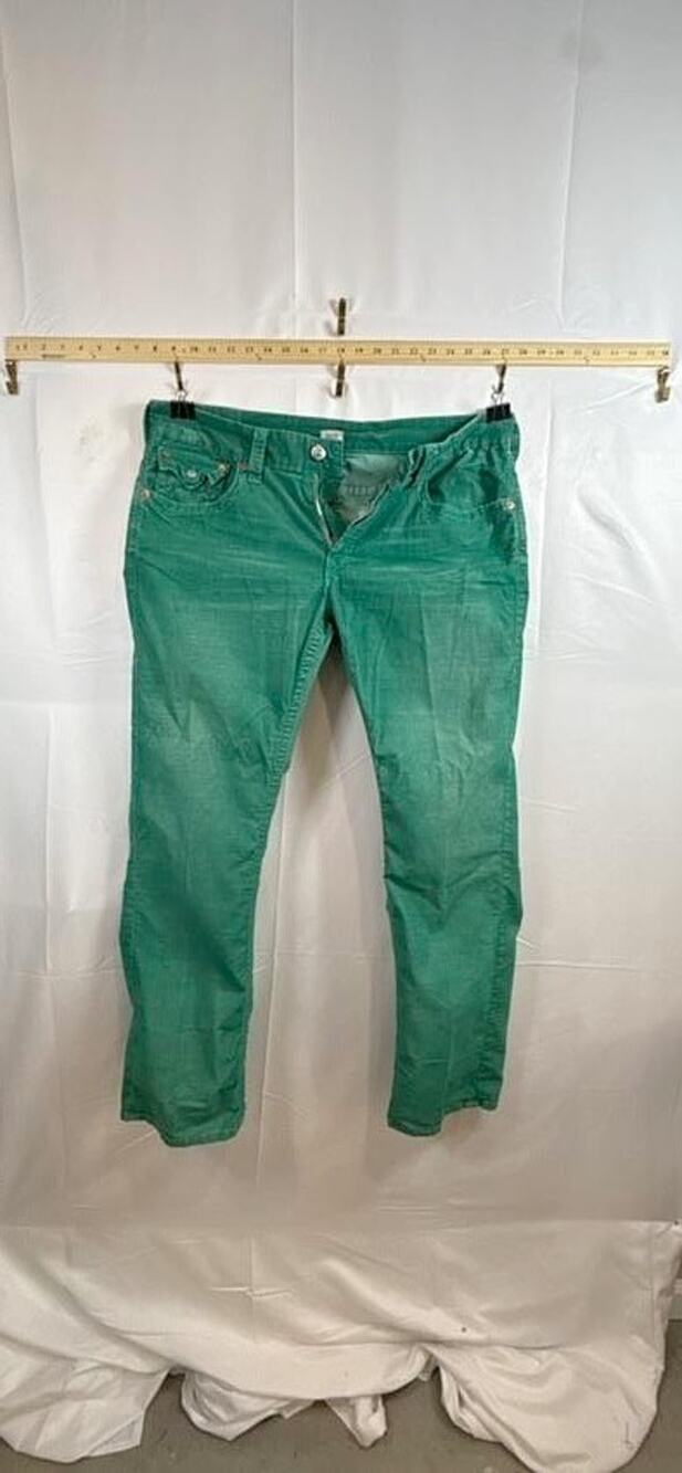 True Religion Vintage Mens Corduroy Pants Kelly Green Ricky Straight Size 36
